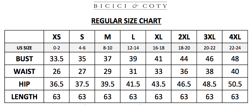 Romance Couture Size Chart